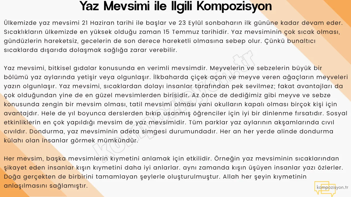 yaz mevsimi ile ilgili kompozisyon