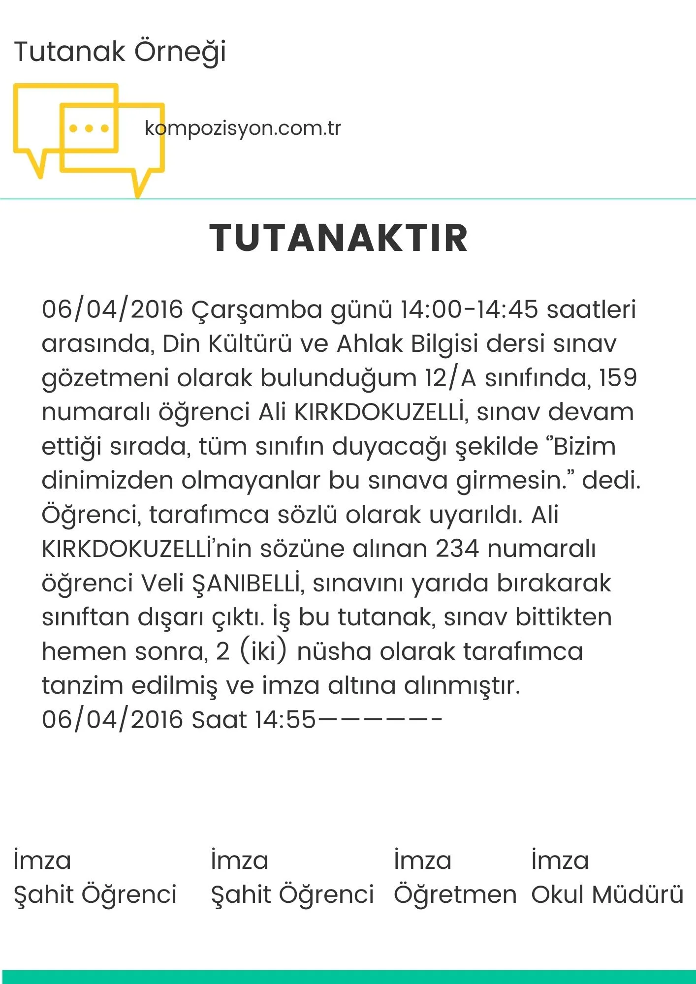 Ogrenci Tutanak Ornegi