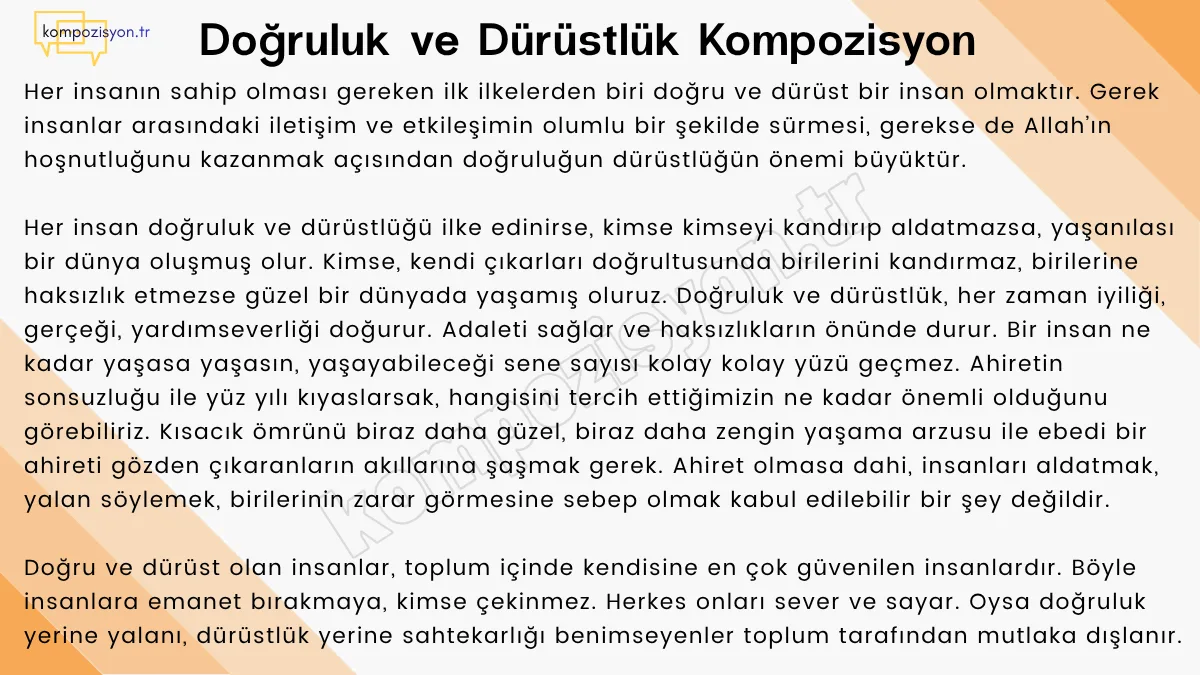 Dogruluk Ve Durustluk İle İlgili Kompozisyon