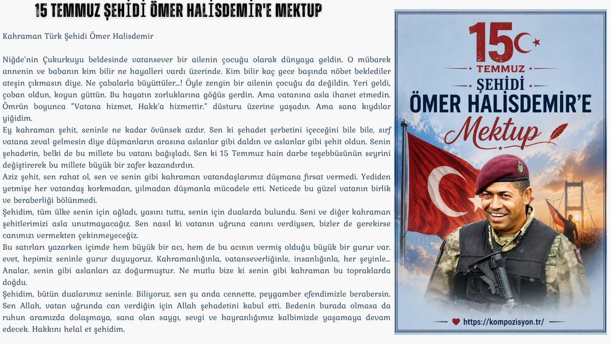 15 Temmuz Sehidi Omer Halisdemire Mektup