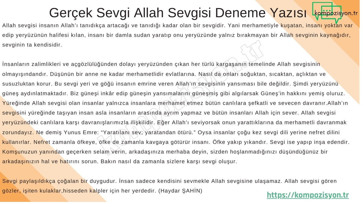 Gerçek Sevgi Allah Sevgisi Deneme Yazısı