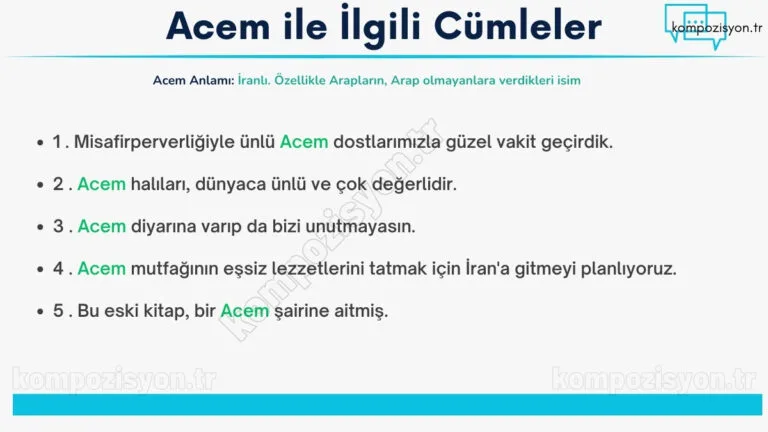 acem ilgili cumleler cumle icerisinde kulanimi
