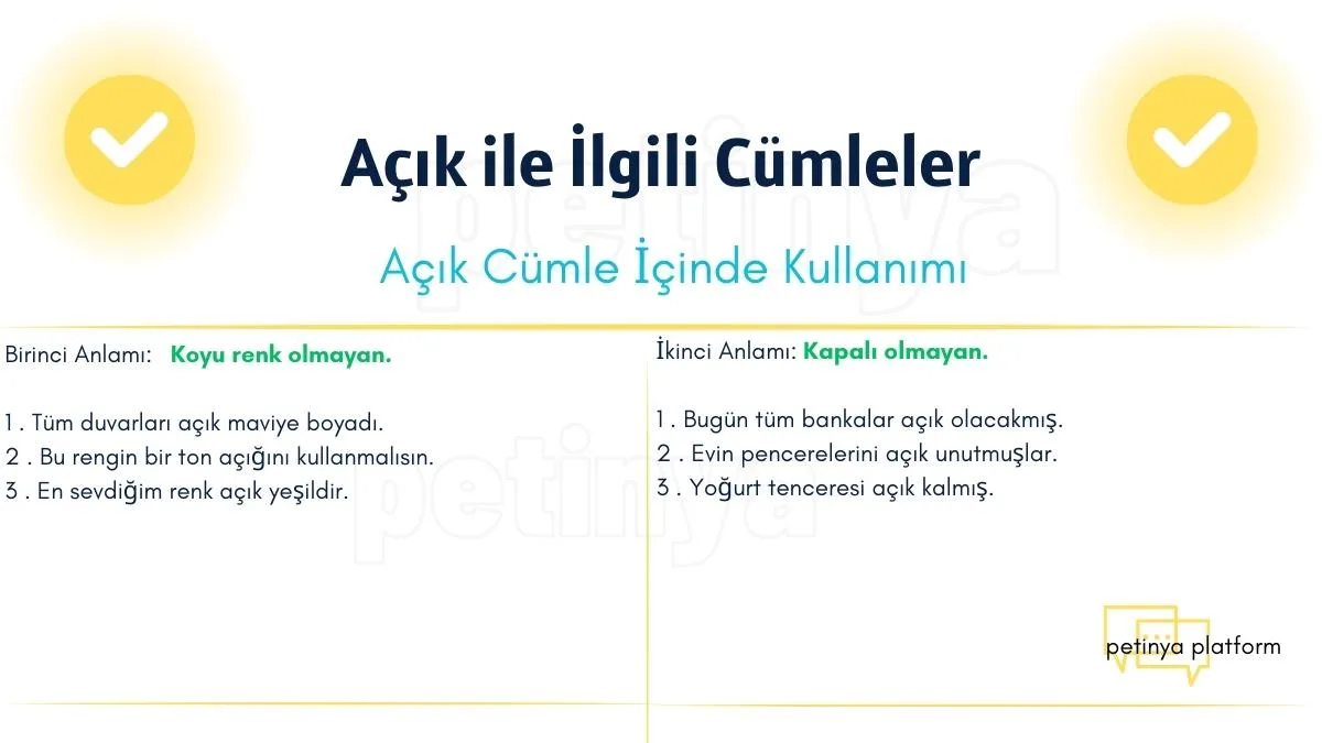 acik kelimesi ile ilgili cumleler
