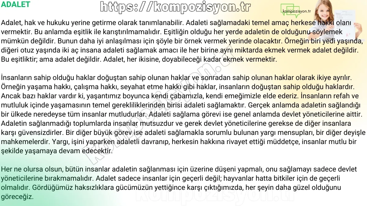 adalet ile ilgili kompozisyon