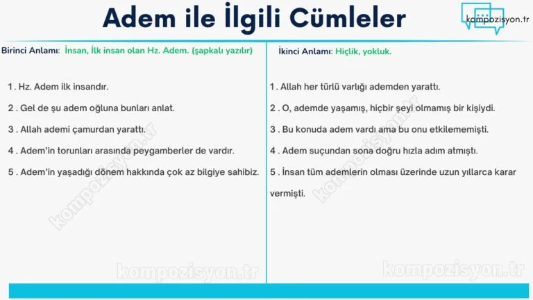 adem ile ilgili cumleler cumle icerisinde kulanimi