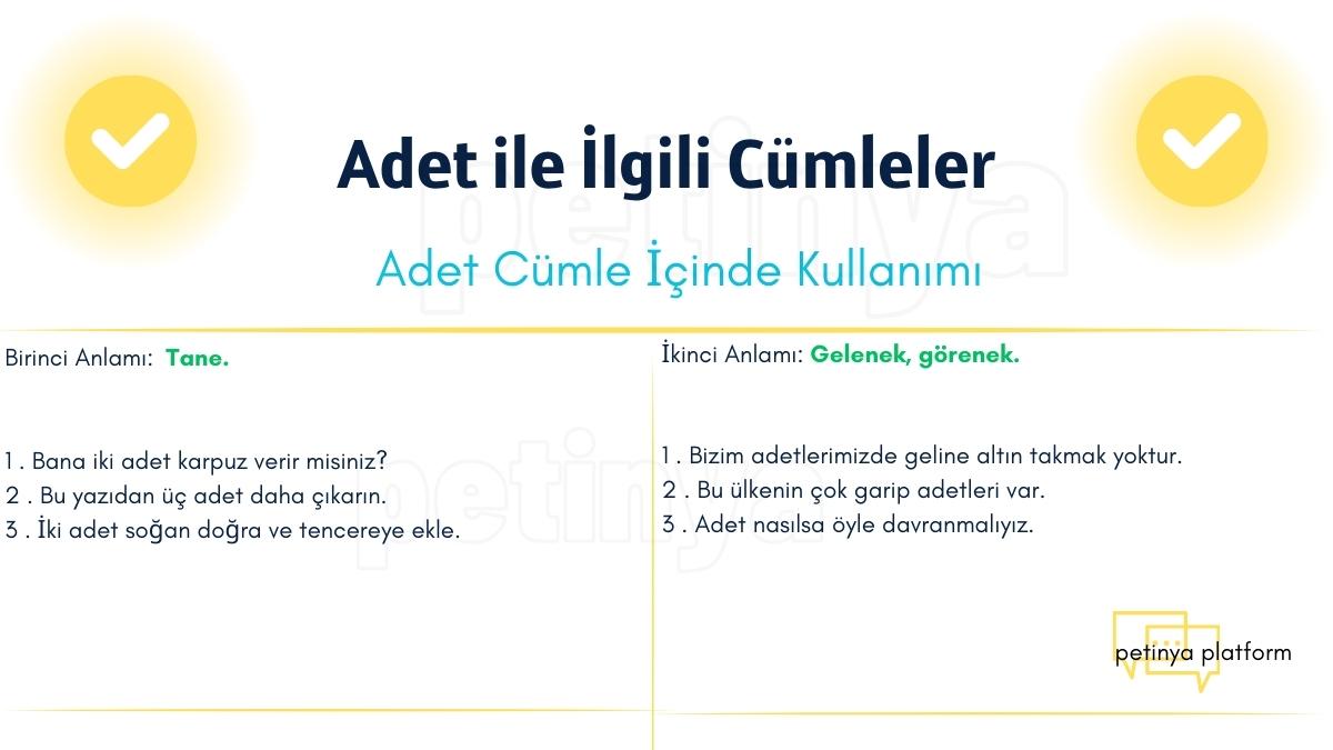 adet kelimesi ile ilgili cumleler