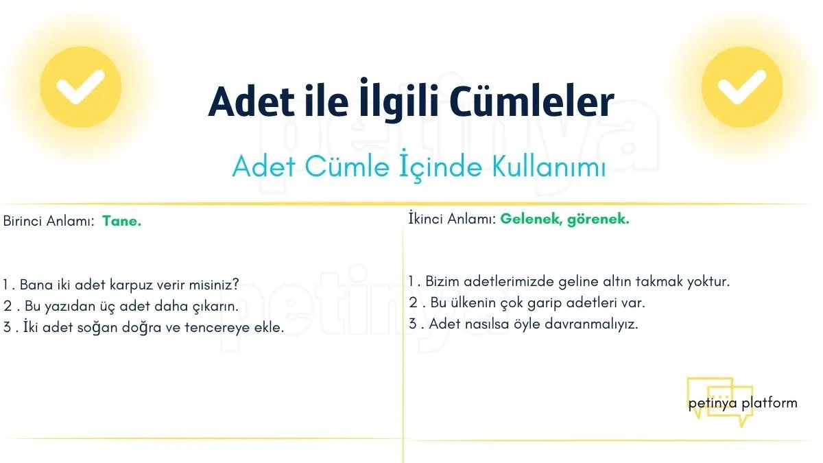 adet kelimesi ile ilgili cumleler