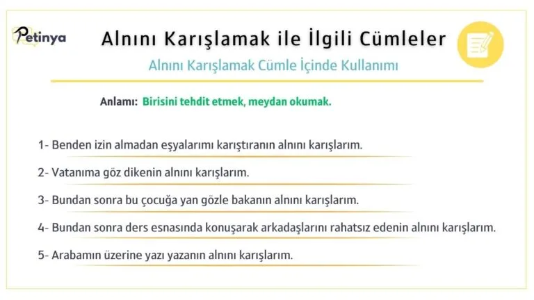 alnini karislamak ile ilgili cumleler