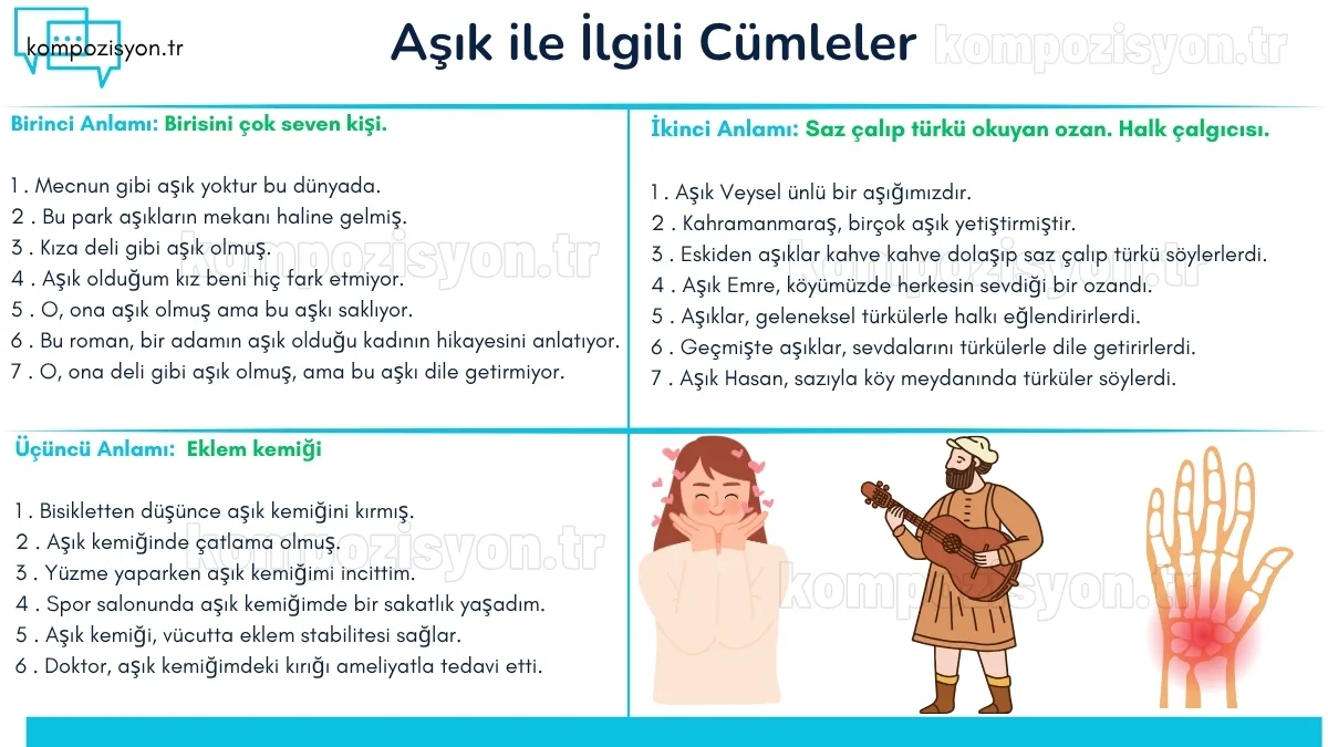 asik ile ilgili cumleler cumle icerisinde kulanimi