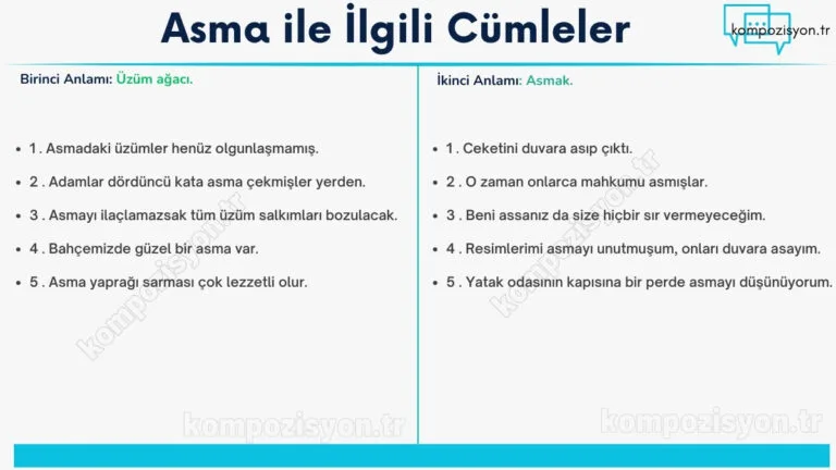 asma ile ilgili cumleler cumle icerisinde kulanimi