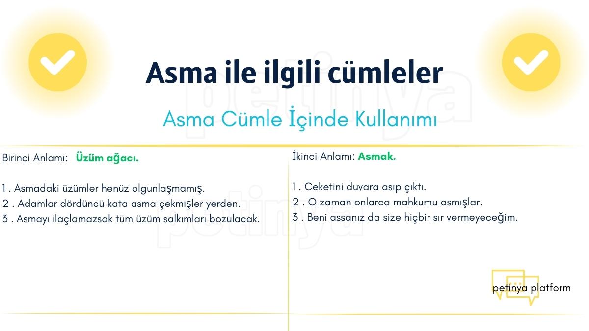 asma kelimesi ile ilgili cumleler