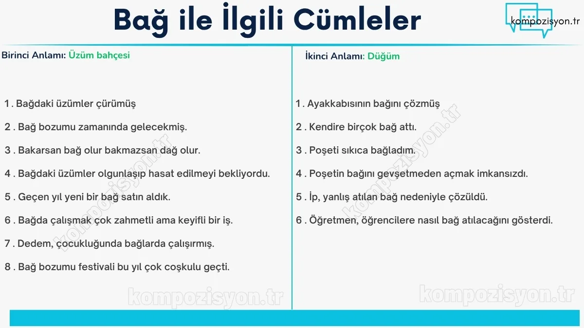 bag ile ilgili cumleler cumle icerisinde kulanimi
