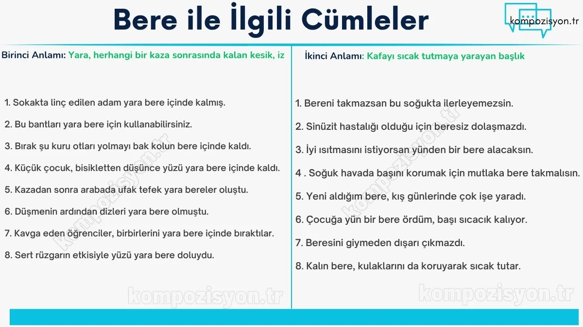 bere ile ilgili cumleler cumle icerisinde kulanimi