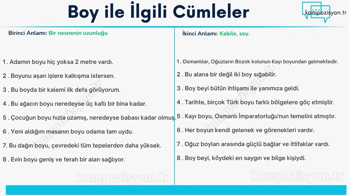 boy ile ilgili cumleler cumle icerisinde kulanimi