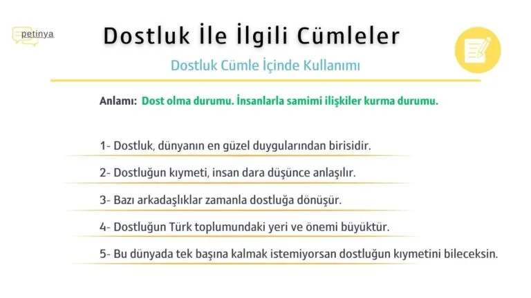 dostluk ile ilgili cumleler