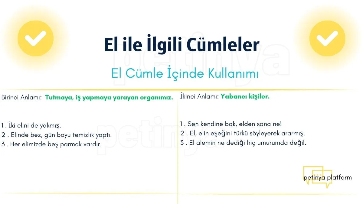 el kelimesi ile ilgili cumleler