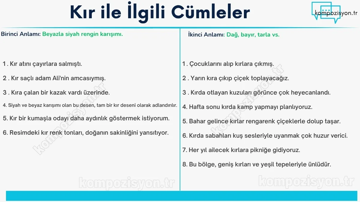 kir ile ilgili cumleler cumle icerisinde kulanimi