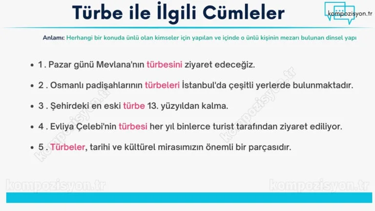 turbe ilgili cumleler cumle icerisinde kulanimi