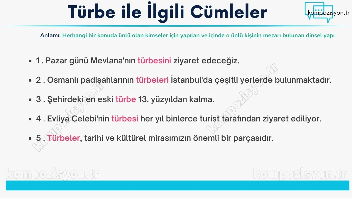 turbe ilgili cumleler cumle icerisinde kulanimi