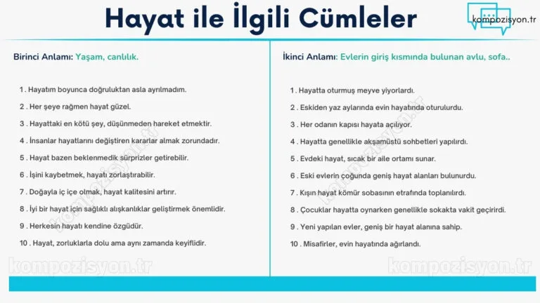 hayat ilgili cumleler cumle icerisinde kulanimi