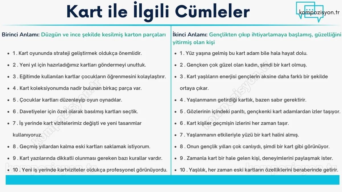 kart ilgili cumleler cumle icerisinde kulanimi