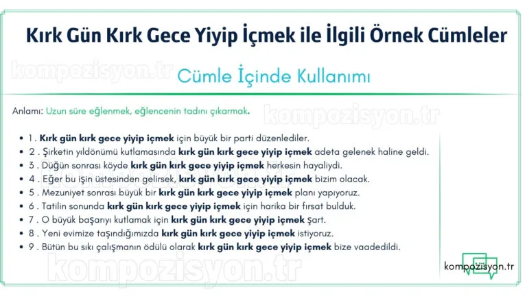 kirk gun kirk gece yiyip icmek kelimesi ile ilgili cumleler
