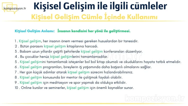kisisel gelisim ile ilgili cumleler cumle icerisinde kulanimi