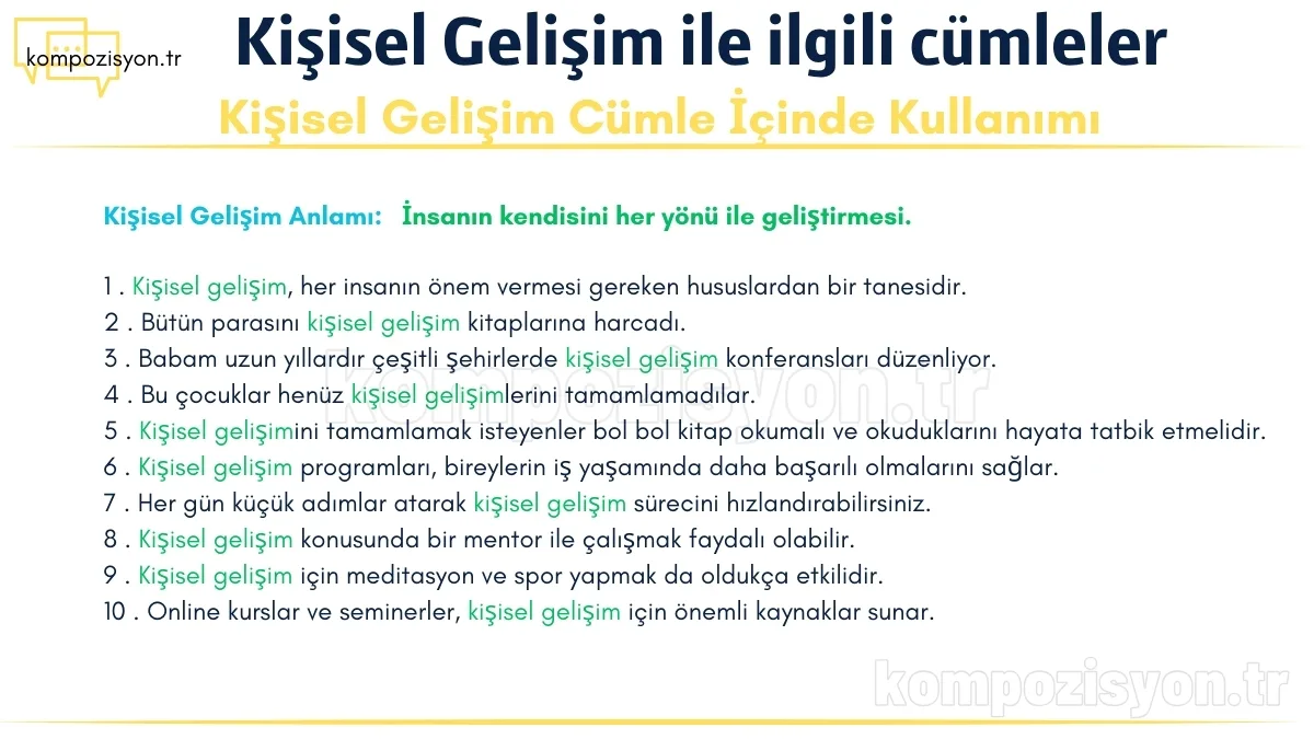 kisisel gelisim ile ilgili cumleler cumle icerisinde kulanimi