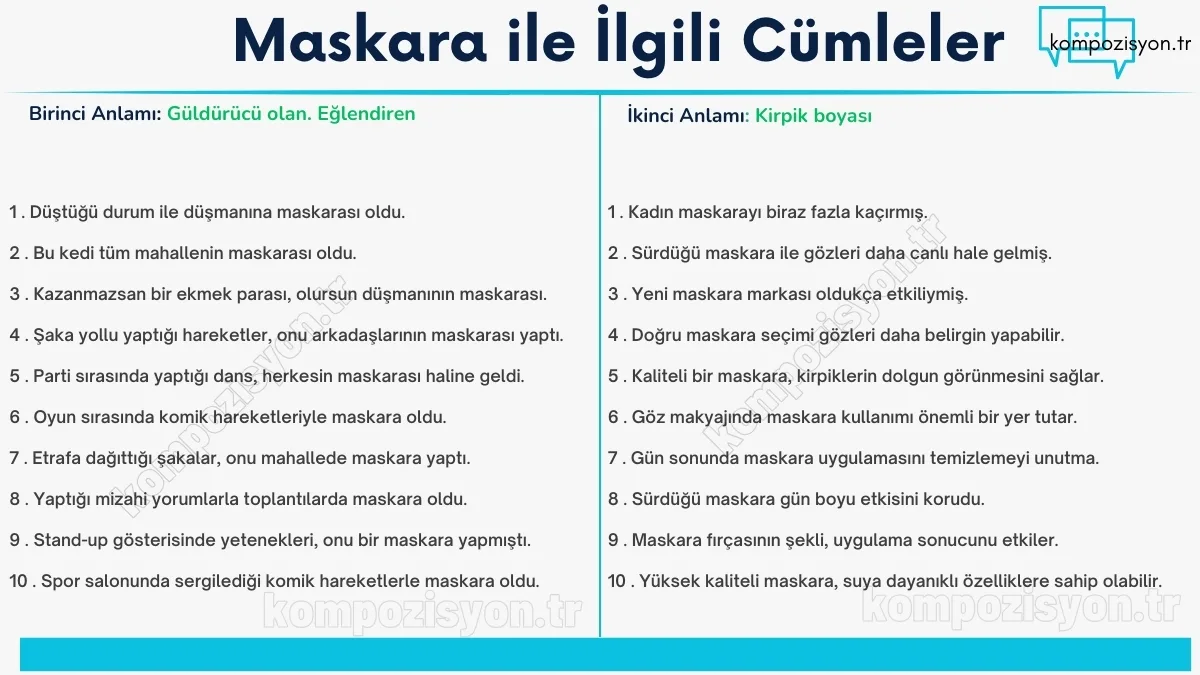 maskara ile ilgili cumleler cumle icerisinde kulanimi