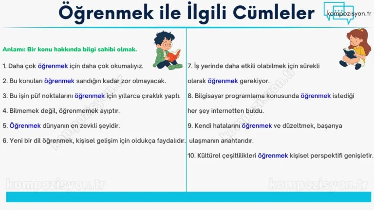 ogrenmek ile ilgili cumleler cumle icerisinde kulanimi