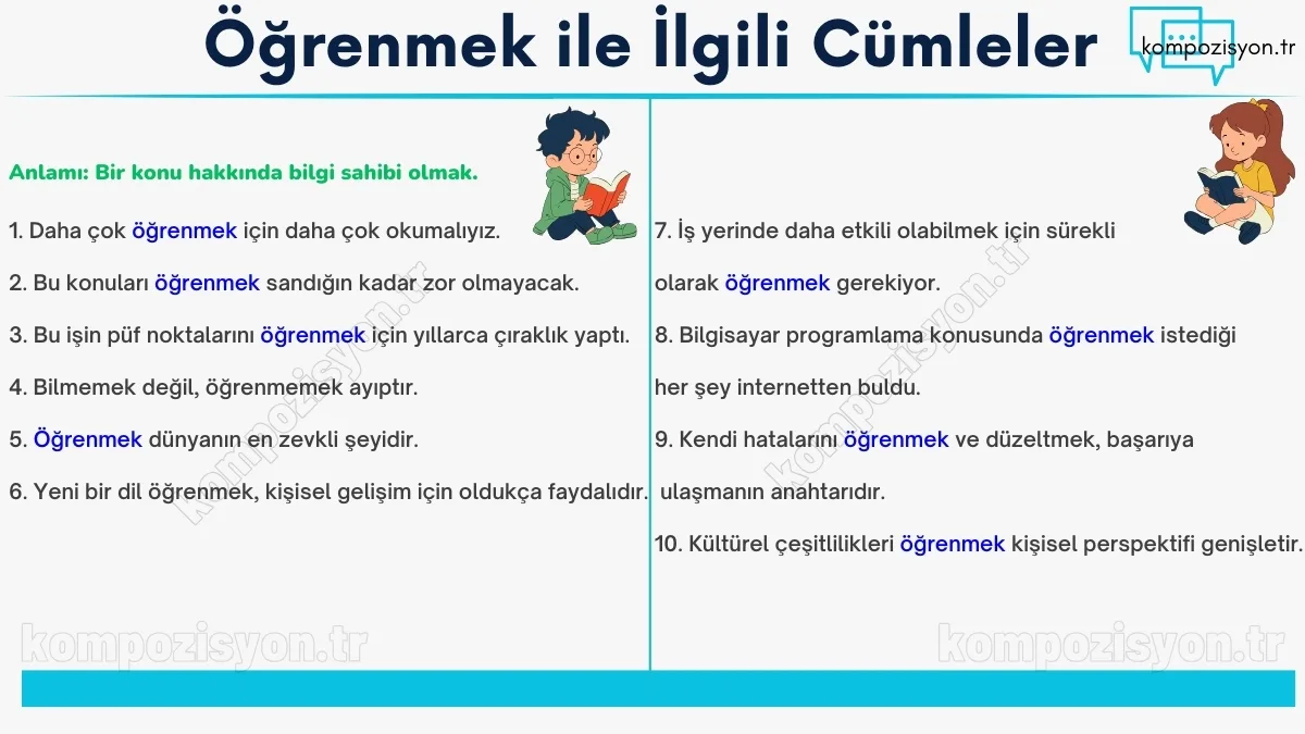 ogrenmek ile ilgili cumleler cumle icerisinde kulanimi