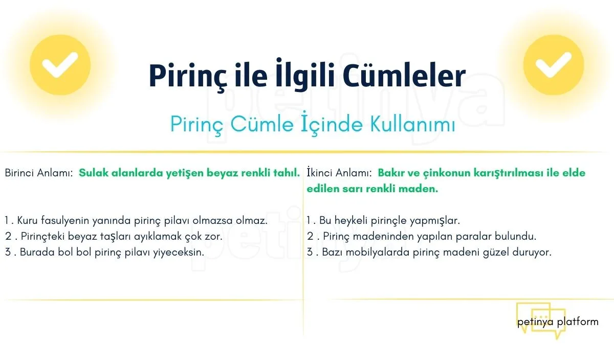 pirinc ile ilgili cumleler