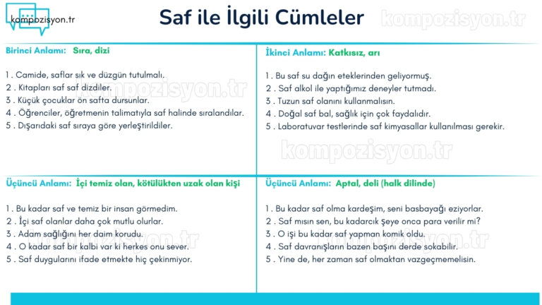 saf ile ilgili cumleler cumle icerisinde kulanimi