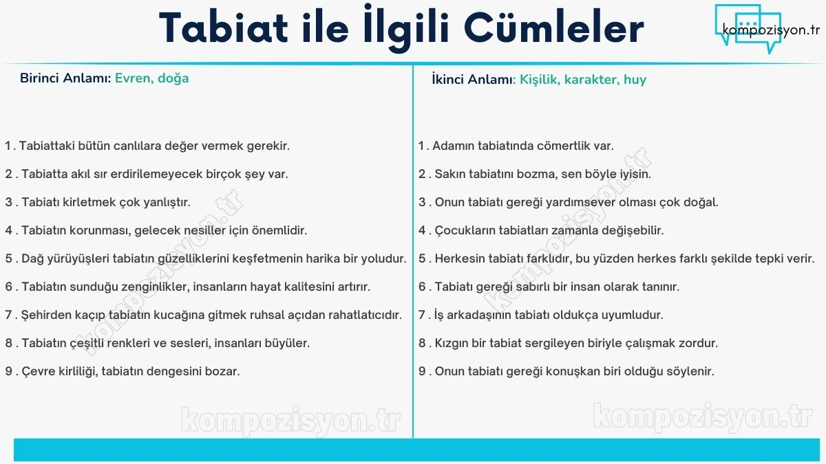 tabiat ile ilgili cumleler cumle icerisinde kulanimi