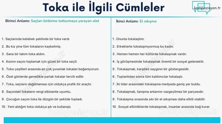 toka ile ilgili cumleler cumle icerisinde kulanimi