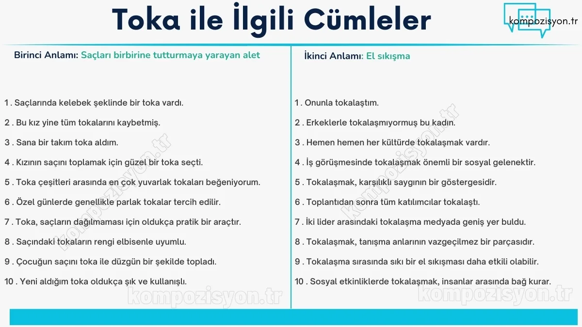 toka ile ilgili cumleler cumle icerisinde kulanimi
