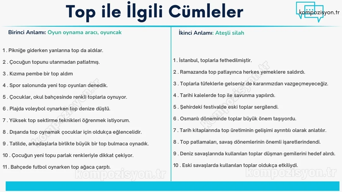 top ile ilgili cumleler cumle icerisinde kulanimi