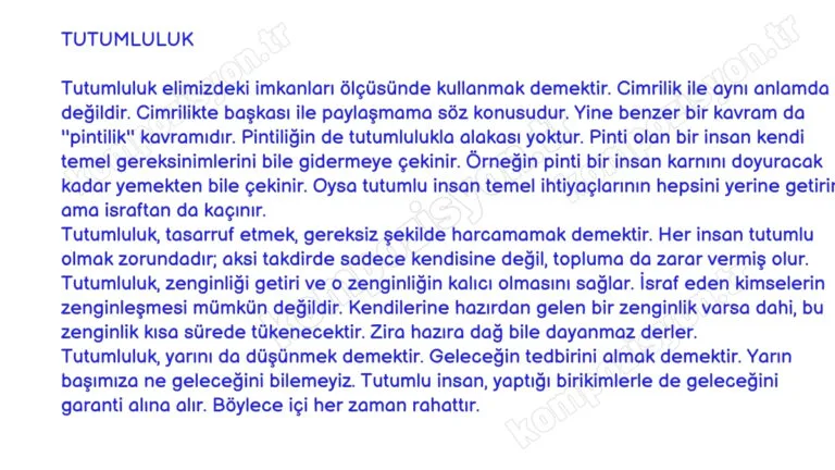 Tutumluluk ile İlgili Kısa Yazı