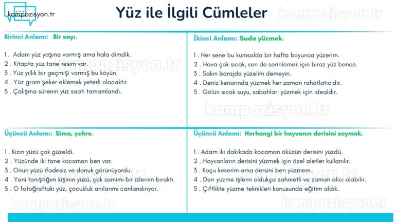 yuz ile ilgili cumleler cumle icerisinde kulanimi