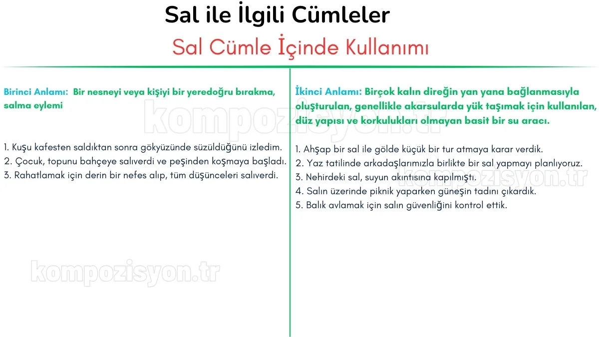 sal ile ilgili cumleler cumle icerisinde kulanimi