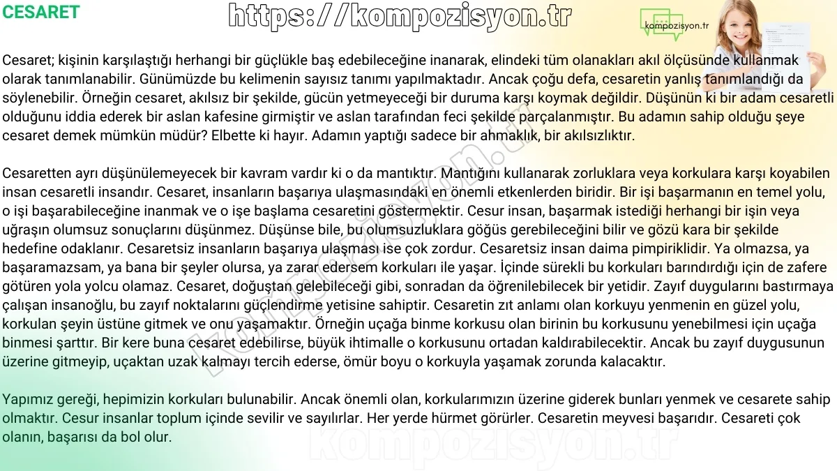 cesaret ile ilgili kompozisyon
