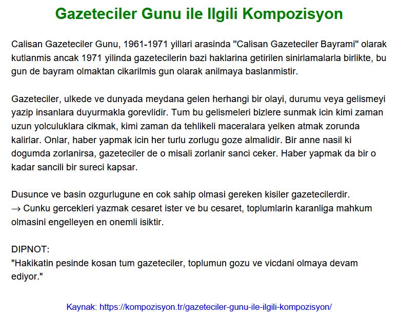 gazeteciler gunu kompozisyon