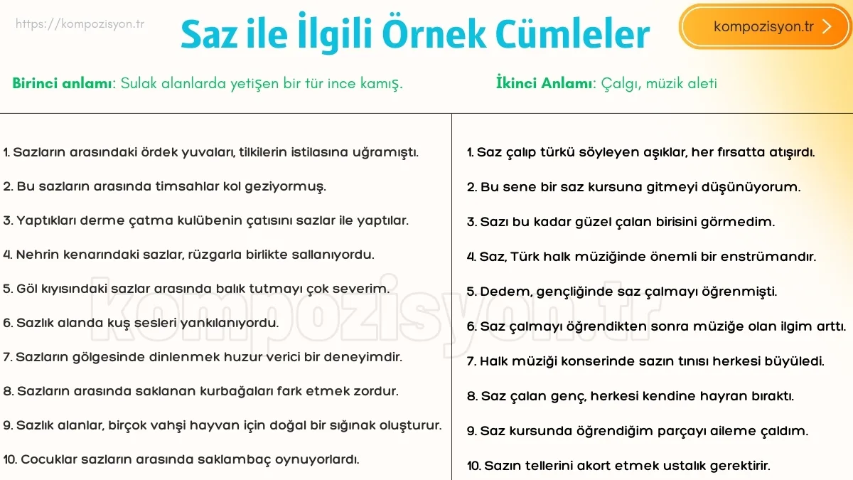 saz kelimesi ile ilgili cumleler