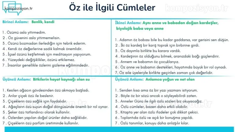 oz ile ilgili cumleler cumle icerisinde kulanimi