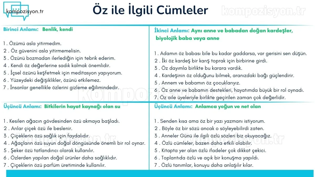 oz ile ilgili cumleler cumle icerisinde kulanimi