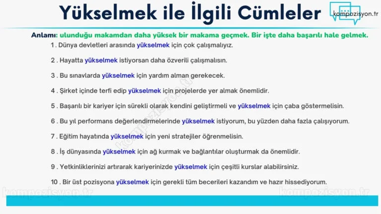 yukselmek ile ilgili cumleler cumle icerisinde kulanimi