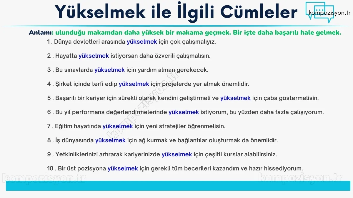 yukselmek ile ilgili cumleler cumle icerisinde kulanimi