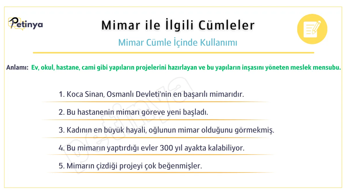 mimar ile ilgili cumleler