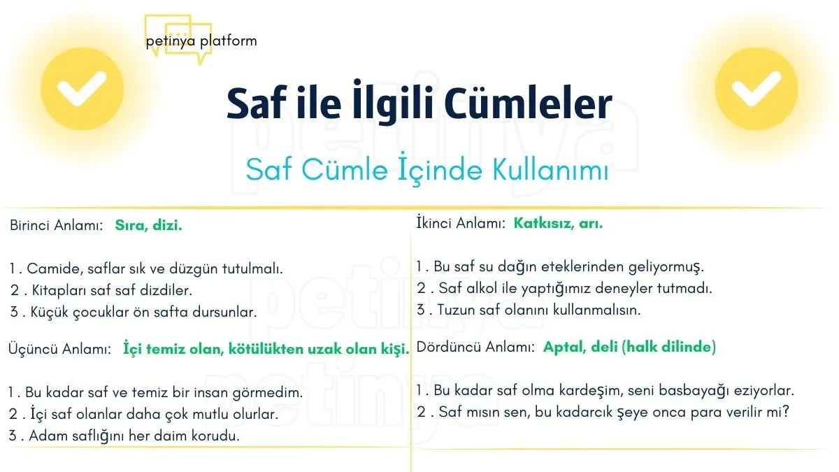 saf ile ilgili cumleler