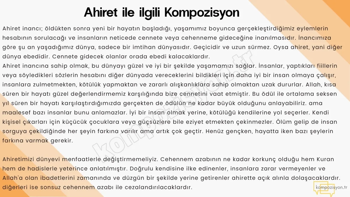 Ahiret İnancı ile İlgili Kompozisyon